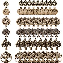 SUNNYCLUE 1 Box 60Pcs 6 Styles Tree of Life Charms Bulk Tibetan Style Flat Round Alloy Hollow Plants Chakra Vintage Lucky Pendants for Jewelry Making Charms DIY Bracelets Supplies, Antique Bronze