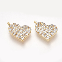 Honeyhandy Brass Micro Pave Cubic Zirconia Charms, Heart, Clear, Nickel Free, Real 18K Gold Plated, 7.5x10x2mm, Hole: 0.7mm