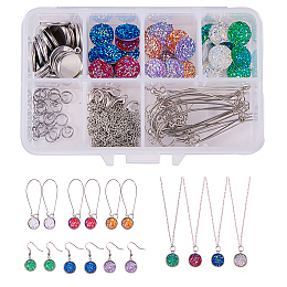 SUNNYCLUE DIY Earring Making, 304 Stainless Steel Pendant Cabochon Settings and Jump Rings, Resin Cabochons and Brass Cable Chains, Platinum, 11x7x3cm