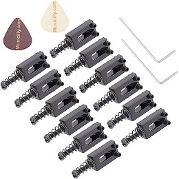 FINGERINSPIRE 12 Sets Guitar Tremolo Saddles Bridge Saddles with Spring Screws & Wrench & Picks Black Modern Guitar Bridge Saddles for Fender Strat Stratocaster Tele Telecaster Electric Guitar