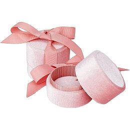 2Pcs Round Velvet Ring Box Ring Case with Ribbon 5.4x5.9cm Pink Display Bracelets Box Luxurious Jewelry Storage Box for Earring Necklace Pendant Jewelry Wedding Engagement