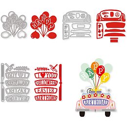 GLOBLELAND 3pcs Happy Birthday Car and Balloons Metal Cutting Dies Happy Easter Halloween Birthday Cutting Dies Stencils for DIY Scrapbooking Cards Making Album Envelope Decoration