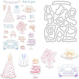 GLOBLELAND Wedding Theme Cutting Dies and Silicone Clear Stamps Set with Dress Bouquet Car Cake Shape for Card Making DIY Scrapbooking Photo Album Invitation Greeting Cards Decor Paper Craft