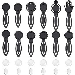 NBEADS 12 Sets Bookmark Pendant Tray Kit, Including 12 Pcs Alloy Bookmark Cabochon Trays and 12 Pcs Transparent Glass Dome for DIY Craft Bookmark Making, Black