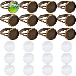 SUNNYCLUE 40Pcs DIY 20 Set Vintage Style Brass Finger Ring Base Adjustable Rings Making Kit Ring Components Blanks Clear Glass Cabochons for Jewelry Making Ring Setting Tray Bezel Antique Bronze