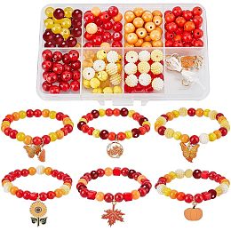 SUNNYCLUE 1 Box DIY 6Pcs Thanksgiving Charms Beading Bracelets Making Kit Enamel Maple Leaf Charm Sunflower Pumpkin Charms Fall Autumn Round Beads Orange Bead for Jewelry Making Beading Kits Craft