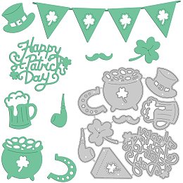 GLOBLELAND 9Pcs St. Patrick's Day Metal Cutting Dies Clover Hat Banner Stencils for DIY Scrapbooking Wedding Birthday Valentine's Day Card Making Album Envelope Decoration,Matte Platinum