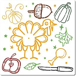 GORGECRAFT Large Thanksgiving Stencils 12x12 Inch Reusable Turkey Stencil Template Fall Signs Autumn Pumpkin Maple Farmhouse Stencil for Painting on Wood Wall Scrapbook Card Floor Drawing