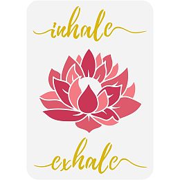 FINGERINSPIRE Lotus Stencil Template 8.3x11.7inch Yoga Theme Painting Stencil Plastic Lotus Flower Pattern & Inhale Exhale Text Stencil Reusable DIY Art and Craft Stencil for Wall Furniture Decor