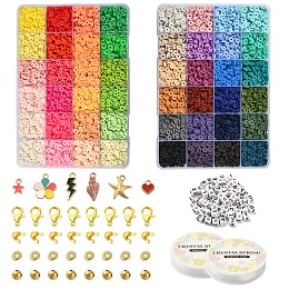 DIY Heishi Surfer Bracelet Making Kit, Including Polymer Clay Disc & Cube Acrylic & Round Plastic Beads, Starfish & Heart & Shell Alloy Enamel & Plastic Pendants, Mixed Color, 7446Pcs/set