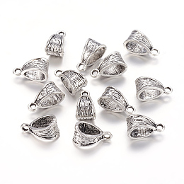 Honeyhandy Charm Carrier Tibetan Style Tube Bails, Loop Bails, Bail Beads, Antique Silver Color, about 7.5mm wide, 15mm long, hole: 1.5mm