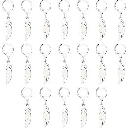 UNICRAFTALE 40pcs Feather Leverback Earrings 40mm Drop Hoop Earrings Stainless Steel Dangle Earrings Huggie Hypoallergenic Cartilage Dangling Earring with Dangle Charms