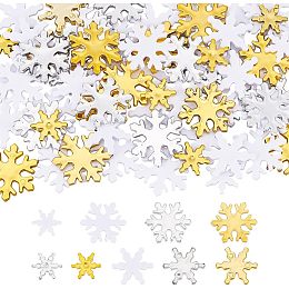 Arricraft 270 Pcs 3 Sizes Plastic Christmas Snowflake, Mini Glitter Snowflake Charms Snowflake Cabochons Ornaments for Scrapbooking DIY Christmas Craft Accessories, White/Gold/Silver