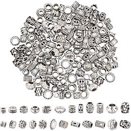 NBEADS 180 Pcs 12 Styles African Hair Beads, Antique Silver Hair Beads Tibetan Style European Beads Large Hole Beard Beads Dreadlock Beads for Hair Braiding Jewelry Making, Hole: 3.5~7mm