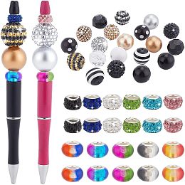 PandaHall Elite 42pcs Large Hole Beads for Pen Rhinestone Beads Crystal Spacer Beads Colorful Loose Beads for Beadable Pen Ballpoint Pen Students Teacher Office School Jewelry Making Hole: 3~5mm