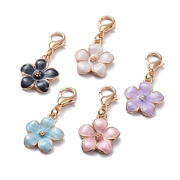 Honeyhandy Golden Plated Zinc Alloy Pendants, with Enamel and Lobster Claw Clasps, Flower, Mixed Color, 30mm, Flower: 17x14x3mm