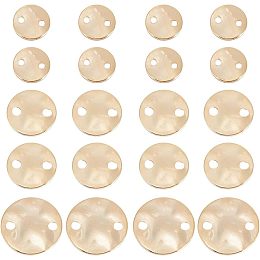 BENECREAT 70Pcs 3 Styles Real 24K Gold Plated Brass Connector Charms, 6/8/10mm Textured Flat Round Links for Earring Necklace Bracelet Making