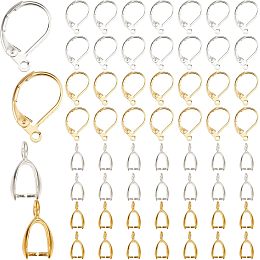 CREATCABIN 1 Box 28Pcs 2 Color 24K Gold Plated Brass French Earring Hooks 925 Sterling Silver Leverback Ear Wires with Pinch Bail Clasp Earring Parts for Dangle Drop Earrings DIY Jewelry Making Craft