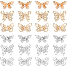 DICOSMETIC 24Pcs 3 Styles 3D Butterfly Charms 2 Colors Filigree Butterfly Pendants Flat Black Crystal Flying Animal Charms Brass Enamel Pendants for Jewelry Making, Hole: 1.2~1.6mm