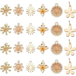 SUPERFINDINGS 24Pcs 6 Style Brass Flower Charms 18K Gold Plated Flower Charms Filligree Flower Charms Pendants for Jewelry DIY Craft Making