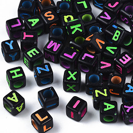 Honeyhandy Craft Style Acrylic Beads, Cube, Random Mixed Letters, 6x6x6mm, Hole: 3mm, about 2995pcs/500g