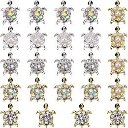 OLYCRAFT 24pcs 6 Styles Turtle Resin Fillers with Rhinestone Pearl Alloy Cabochons Nail Art Decoration Accessories Resin Accessories Supplies for Jewelry Making Nail Art Decoration