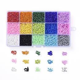 Honeyhandy 180G 15 Colors 8/0 Glass Seed Beads, Opaque Colors Lustered & Ceylon & Opaque Colours Rainbow & & Colours Lustered & Silver Lined & Transparent, Round, Mixed Color, 3mm, Hole: 1mm, 12G/color