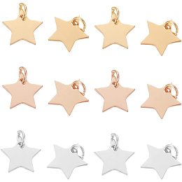 BENECREAT 30Pcs 3 Mixed Colors 304 Stainless Steel Star Charms Flat Dangle Mini Pendants (12x11mm) for Jewelry Making DIY Necklace Bracelet