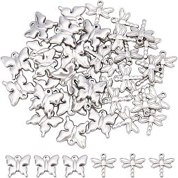 DICOSMETIC 40Pcs 2 Style Dragonfly and Butterfly Pendant Puffed Animal Pendant Charms Flying Animal Charms Stainless Steel Charm Dangle Pendant Supplies for DIY Jewelry Crafts Making, Hole: 1.2mm