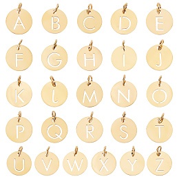 SUNNYCLUE 1 Box 26Pcs Alphabet Charms 304 Stainless Steel Letter Charms Gold Letter Charm Initial Letters A Z Hollow Flat Round Charm for Jewelry Making Charms DIY Bracelet Necklace Craft Women