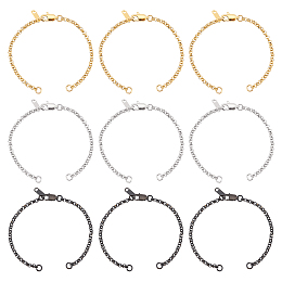 UNICRAFTALE 9Pcs 3 Colors 16.5cm Bracelets Chains 304 Stainless Steel Bracelet Extender Chains Half Finished Rolo Chain with Jump Rings Lobster Claw Clasps Chain Tabs for Women Bracelet Making