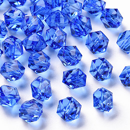 Honeyhandy Transparent Acrylic Beads, Faceted, Polygon, Blue, 8x10x9mm, Hole: 1.6mm, about 1300pcs/500g
