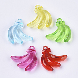 Honeyhandy Transparent Acrylic Pendants, Dyed, Banana, Mixed Color, 28.5x28x9mm, Hole: 3mm, about 190pcs/500g