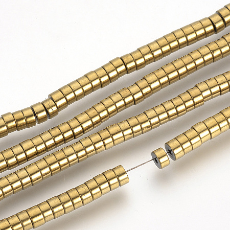 Arricraft Electroplate Non-magnetic Synthetic Hematite Bead Spacers Strands, Flat Round, Golden Plated, 4x2mm, Hole: 1mm, about 200pcs/strand, 15.7 inches