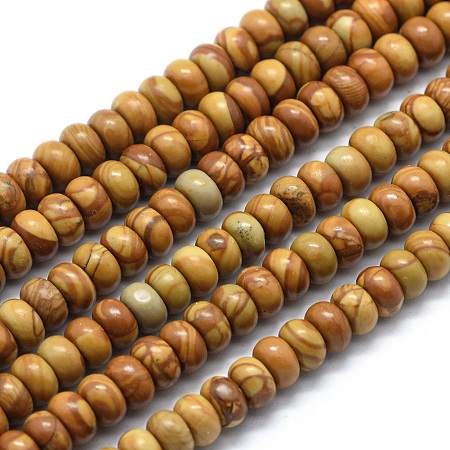 ARRICRAFT Natural Wood Lace Stone Beads Strands, Rondelle, 6x4mm, Hole: 1mm, about 96pcs/strand, 15.94 inches(40.5cm)