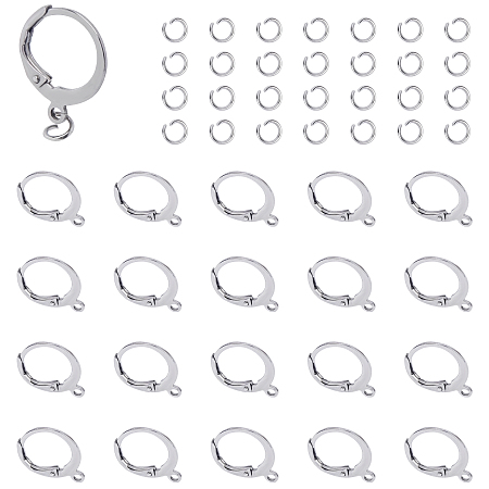 Unicraftale 304 Stainless Steel Leverback Earring Findings, with Loop and Jump Rings, Stainless Steel Color, 80pcs/box