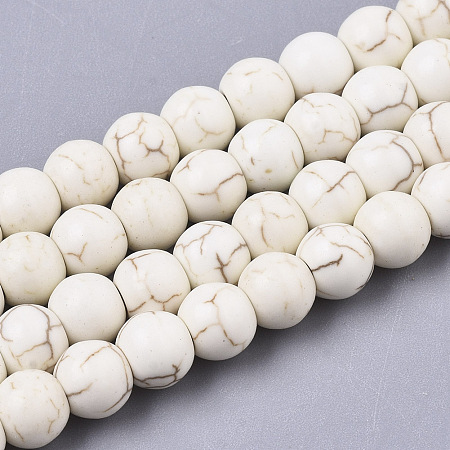 Arricraft Gemstone Beads, Synthetical Turquoise, Round, White, 6mm, Hole:1mm, about 60pcs/strand