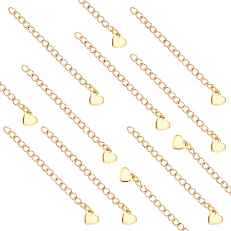 Unicraftale 304 Stainless Steel Chain Extender, Curb Chain, with Charms, Heart, Golden, 60mm, Link: 4x3x0.5mm, 30pcs/box