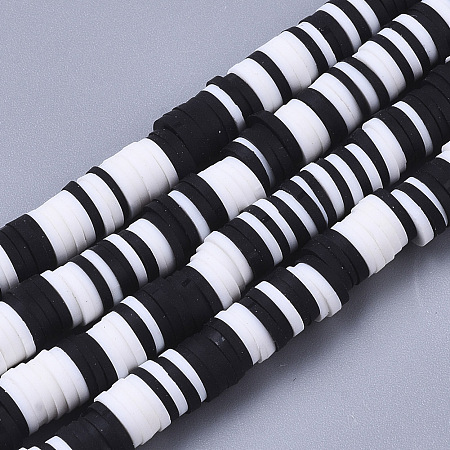 Handmade Polymer Clay Beads Strands, for DIY Jewelry Crafts Supplies, Heishi Beads, Disc/Flat Round, Black, 6x0.5~1mm, Hole: 1.8mm; about 320~447pcs/strand, 15.75 inches~16.14 inches(40~41cm)