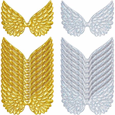 arricraft 40 Pcs Glitter Craft Angel Wings, 2 Colors Fabric Wing Patches Embossed Wing Patches for DIY Craft Clothing Ornament Supplies Shirts Jeans Craft Sewing (Gold & Silver)