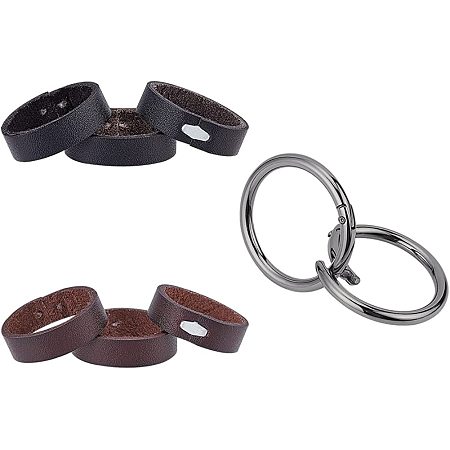 CHGCRAFT 2Sets 2 Color Cowhide Leather Loop Keepers with Zinc Alloy Spring Gate Rings Key Ring Belt Strap Loop Ring Buckle for Men's Belt Buckle Accessories, 34x10mm