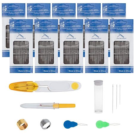 NBEADS Sewing Needle kit, 120 Pcs Iron Sewing Thimbles Sewing Needle Pins, 2 Pcs Alloy Rings, 2 Pcs Thread Guide Tools, 1 Pc Stainless Steel U Shaped Scissor and 1 Pc Seam Ripper for DIY Sewing Art