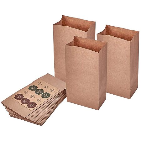 Arricraft 24 pcs 9x4.7x2.8 Inch Kraft Paper Bags Paper Gift Bags Favor Treat Bag Sacks with 24 pcs Sealing Stickers for Birthday Party Baby Shower Party Supplies