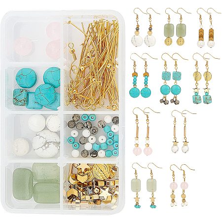 SUNNYCLUE 1 Box DIY 10 Pairs Turquoise Bead Earrings Making Kits Howlite Aventurine Stone Beads & Brass Beads & Earring Hooks for Handmade Earrings Beginner