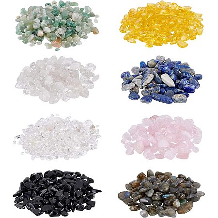 NBEADS About 400g Natural Chip Gemstone Beads, 8 Colors No Hole Crystals Polishing Crushed Irregular Shaped Loose Beads Jewelry Making Craft Gift