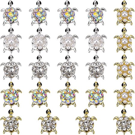 OLYCRAFT 24pcs 6 Styles Turtle Resin Fillers with Rhinestone Pearl Alloy Cabochons Nail Art Decoration Accessories Resin Accessories Supplies for Jewelry Making Nail Art Decoration
