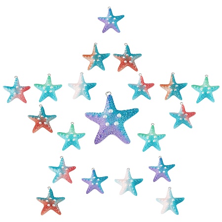 SUNNYCLUE 1 Box 20Pcs Starfish Charms Coloful Resin Star Pendants Sea Animal Ocean Sea Life Pearls Beads Beach Hawaii Style for Jewelry Making Charms Bracelets Necklaces DIY Supplies