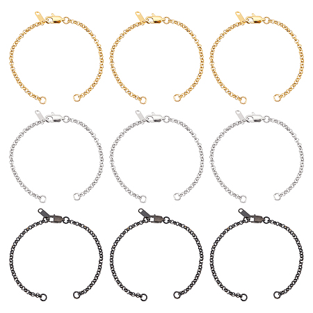 UNICRAFTALE 9Pcs 3 Colors 16.5cm Bracelets Chains 304 Stainless Steel Bracelet Extender Chains Half Finished Rolo Chain with Jump Rings Lobster Claw Clasps Chain Tabs for Women Bracelet Making