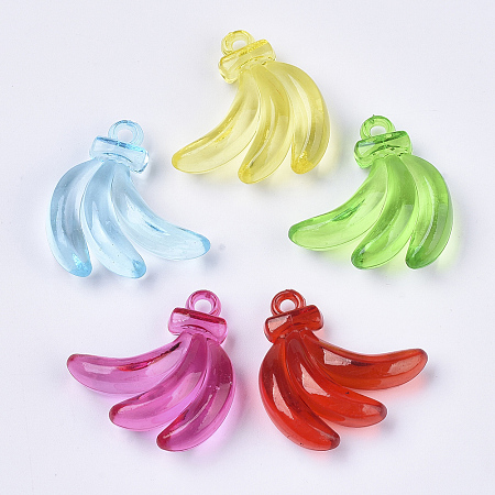 Honeyhandy Transparent Acrylic Pendants, Dyed, Banana, Mixed Color, 28.5x28x9mm, Hole: 3mm, about 190pcs/500g