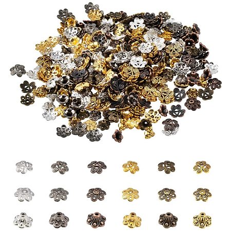 PandaHall Elite 360pcs 6 Colors Bead Caps, Metal End Caps Spacers Tibetan Style Alloy for Earring Bracelet Necklace Jewelry DIY Craft Making